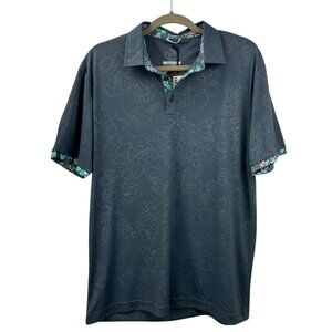 NWT Swannies Mens M Gray Golf Lingmerth Polo Floral Stretch Graphite Performance